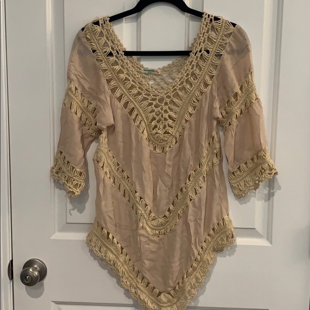 Boho style crochet 3/4 sleeves top